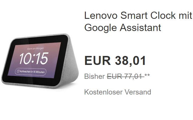 Ebay: Lenovo Smart Clock für 38,01 Euro frei Haus