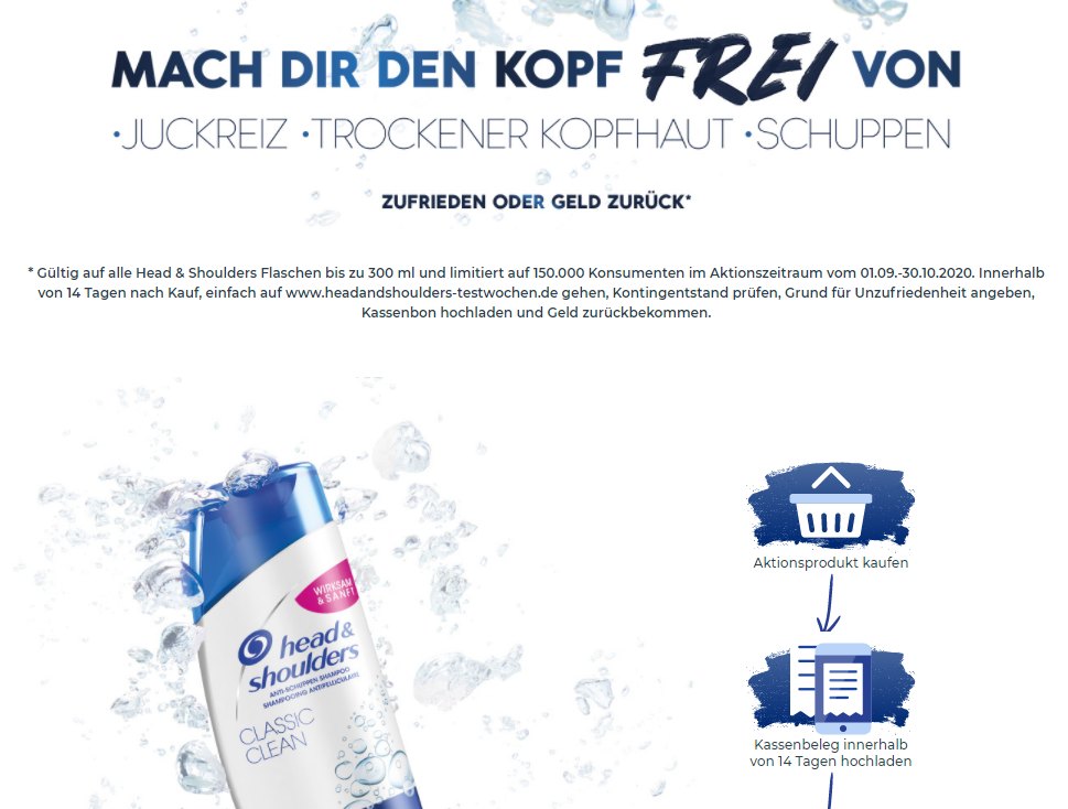 Head & Shoulders: Cashback-Aktion mit Zufriedenheitsgarantie