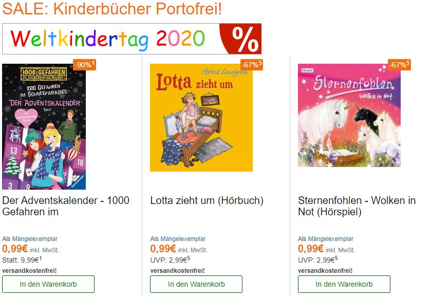 Terrashop: Kinderbücher und -CDs ab 99 Cent frei Haus