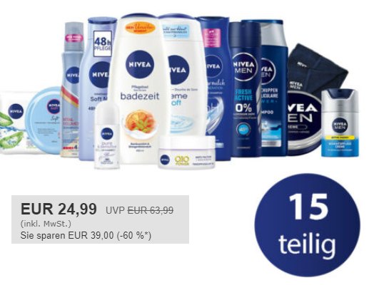 Nivea: Vorteilspack mit 15 Produkten für 24,99 Euro frei Haus