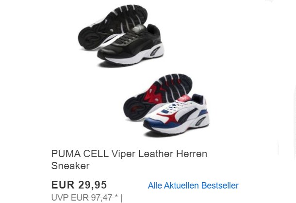 Puma: Cell Viper Sneaker für 29,95 Euro frei Haus bei Ebay