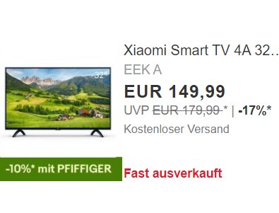 Xiaomi: Smart-TV mit Triple-Tuner für 134,99 Euro frei Haus