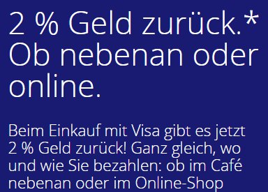 Visa: Geld-Zurück-Aktion mit 2 Prozent Cashback bis Mitte Oktober