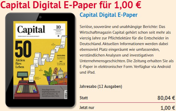 Knaller: Capital-Jahresabo als ePaper für 1 Euro, per Paypal zahlbar