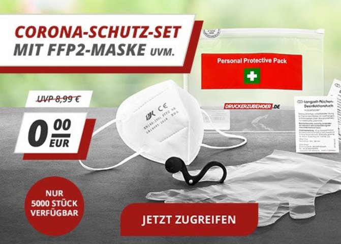 Druckerzubehoer: Corona-Schutz-Set mit FFP2-Maske und Hygienehaken