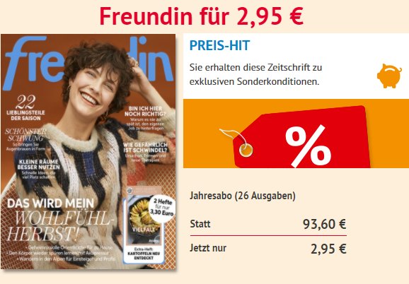 Freundin: Jahresabo für 2,95 statt 93,60 Euro