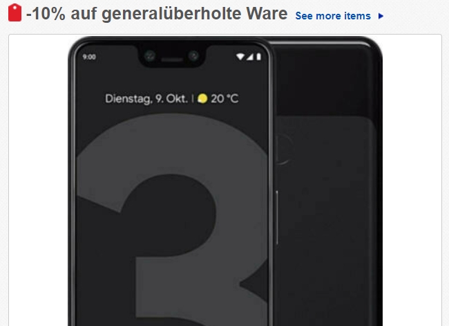 Ebay: Google Pixel 3 XL als B-Ware für 215,10 Euro frei Haus