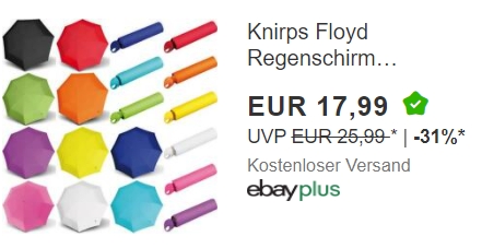 Ebay: Knirps Floyd Regenschirm für 17,99 Euro frei Haus