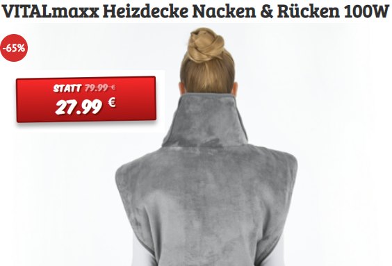 Dealclub: Heizdecke mit guten Bewertungen zum Bestpreis von 27,99 Euro