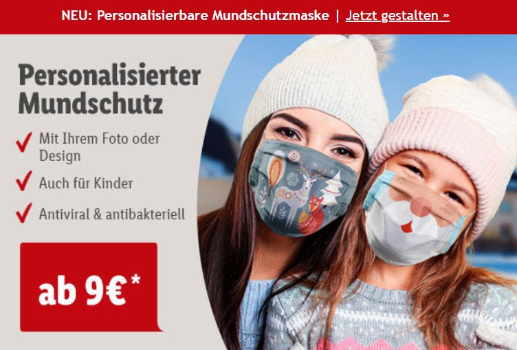 Lidl: Mundschutz mit eigenem Foto ab 9 Euro mit Versand