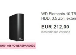 Ebay: Western Digital Elements mit 10 TByte für 190,80 Euro frei Haus