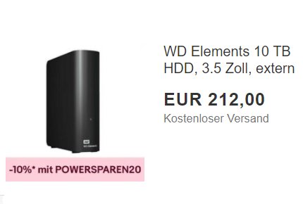 Ebay: Western Digital Elements mit 10 TByte für 190,80 Euro frei Haus