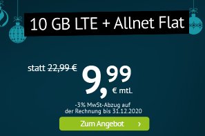 Handyvertrag.de: LTE-Flat mit zehn GByte & Allnet-Flat für 9,99 Euro