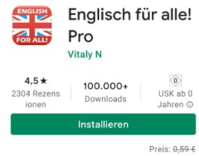 Gratis: App "Englisch für alle - Pro" via Google Play zum Nulltarif