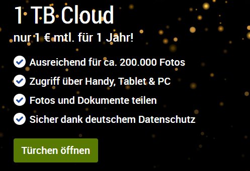 Cloud-Offerte: 1 TByte bei GMX und Web.de für 1 Euro / Monat