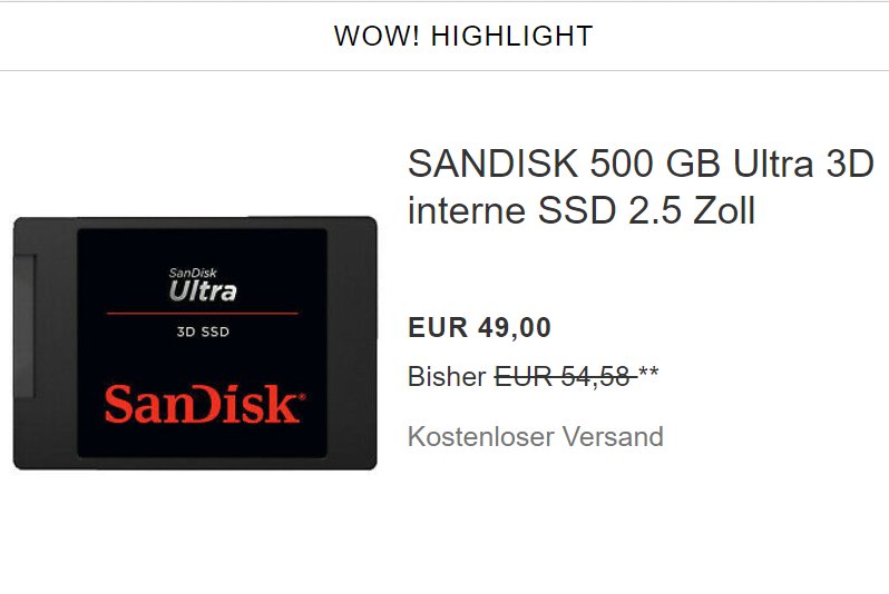 Ebay: SSDs mit 500 und 1000 GByte zu Schnäppchenpreisen