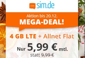 Sim.de: Allnet-Flat mit vier GByte LTE-Daten für 5,99 Euro