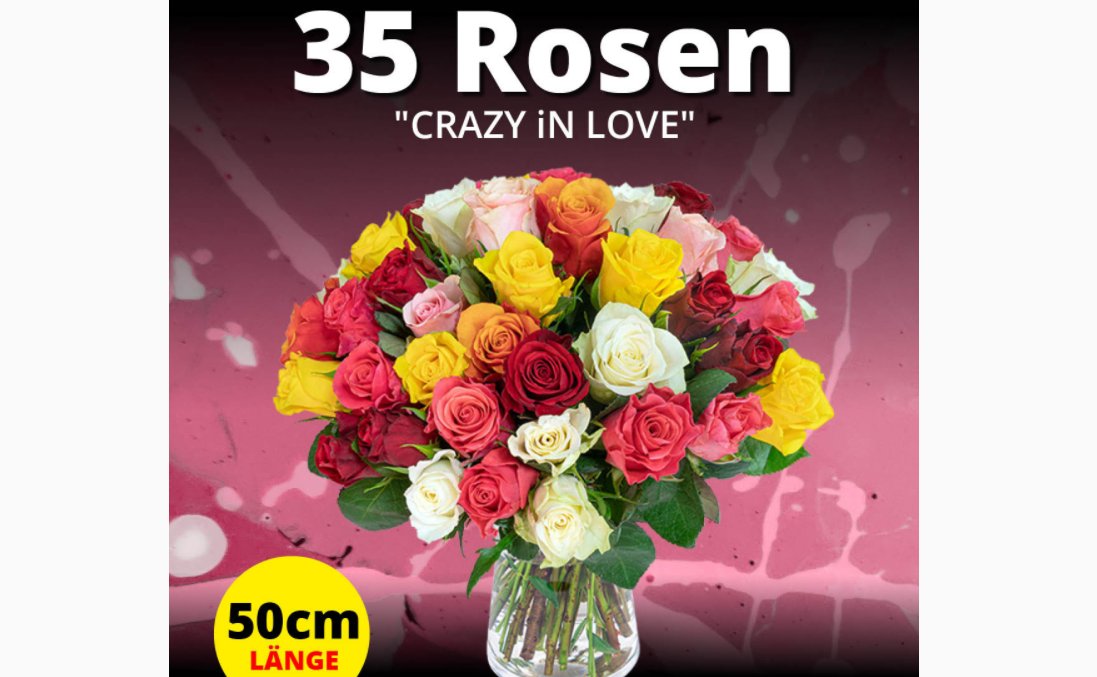 Blumeideal: 35 bunte Rosen für 19,99 Euro plus Versand