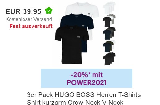 Hugo Boss: Dreierpack T-Shirts für 31,96 Euro frei Haus