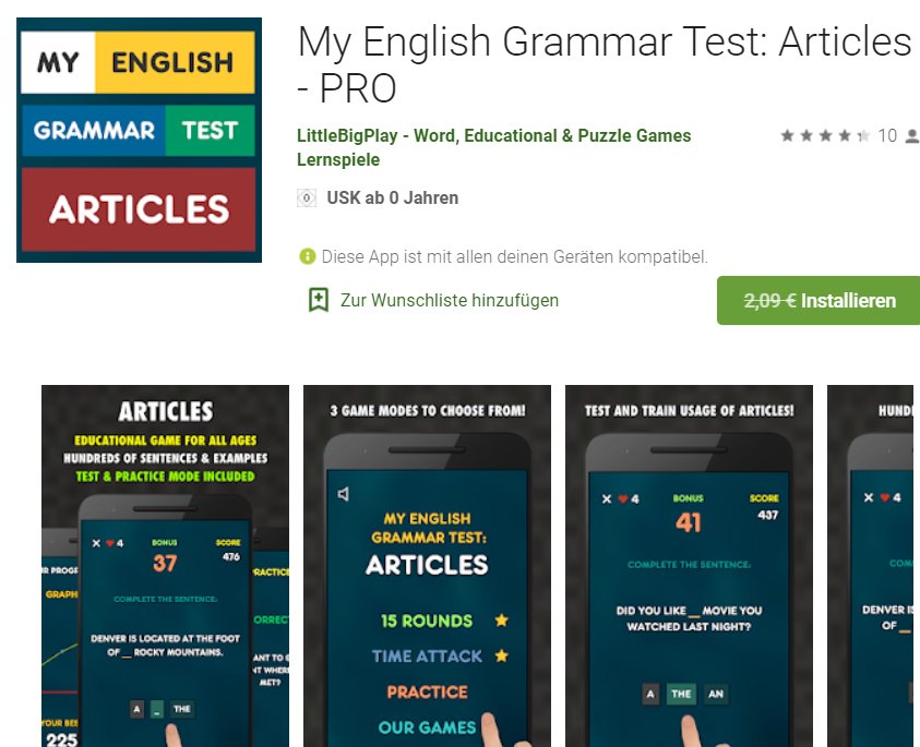 Gratis: App "My English Grammar Test Articles Pro" für 0 Euro