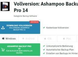 Gratis: Vollversion „Ashampoo Backup Pro 14“ zum Nulltarif