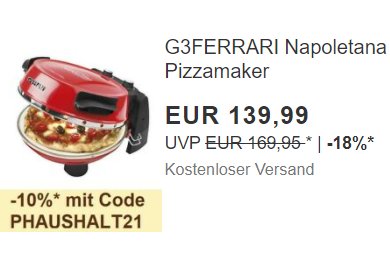 Ebay: G3Ferrari G10032 Pizzamaker zum Bestpreis 125,99 Euro