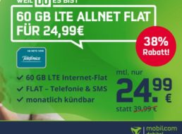 Mobilcom: Monatlich kündbare LTE-Flat mit 60 GByte für 24,99 Euro