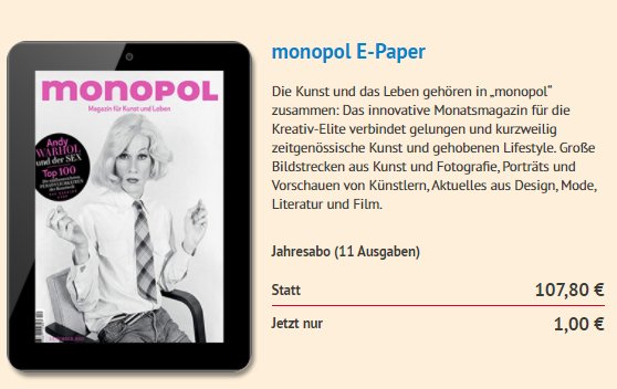 Monopol: Digitales Jahresabo für 1 statt 107,80 Euro