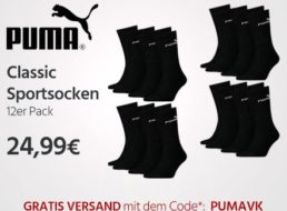 Puma: Zwölferpack Socken für 24,99 Euro frei Haus