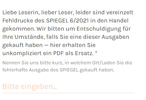 Gratis: "Der Spiegel" 06/2021 als PDF wegen Fehldruck zum Nulltarif