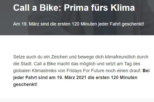 Call a Bike: Zwei Stunden gratis Rad fahren am 19. März