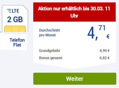 GMX: Allnet-Flat, SMS-Flat, LTE-Flat mit zwei GByte für 4,99 Euro