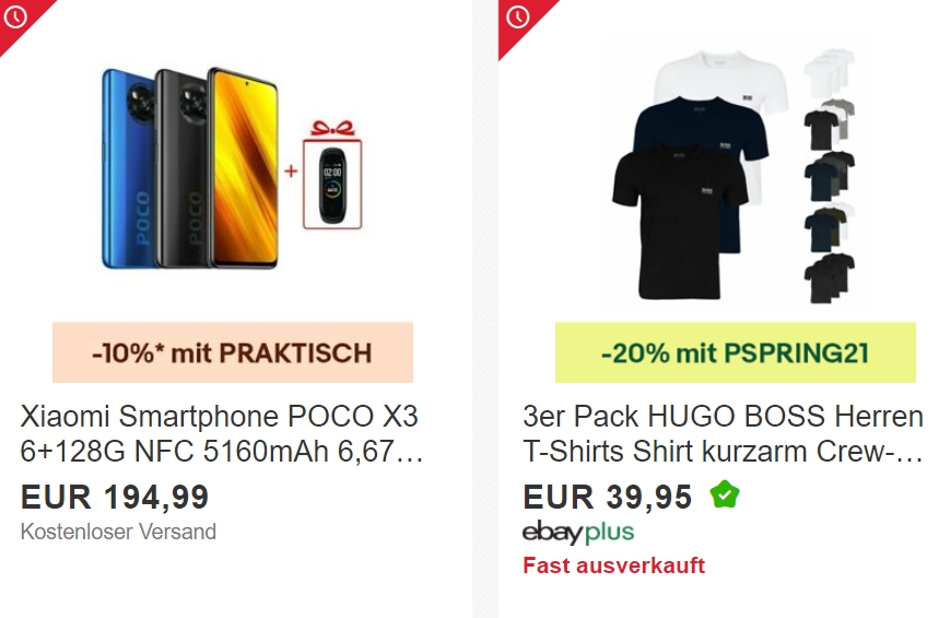 Ebay: 3er-Pack T-Shirts von "Hugo Boss" für 31,96 Euro frei Haus