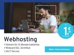 1&1: Webhosting mit 3 Domains und 250 GByte Speicher für 1 Euro / Monat