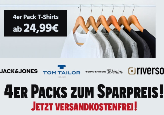 Jeans Direct: Viererpack Shirts ab 24,99 Euro frei Haus