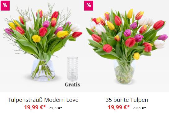 Blumeideal: 20 Tulpen mit Vase für 24,98 Euro frei Haus