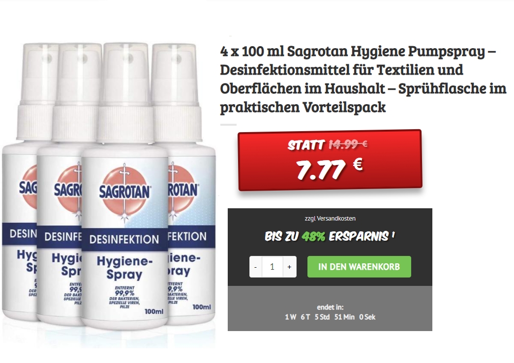 Sagrotan: Desinfektionstücher und Pumpspray zu Bestpreisen