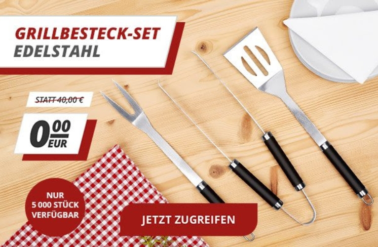 Druckerzubehoer: Grillbesteck-Set im Metallkoffer zur Bestellung geschenkt