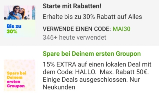 Groupon: Bis zu 30 Prozent Rabatt auf alles