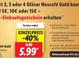 Lidl: Einkaufsgutschein zu „Nescafé Gold“ geschenkt