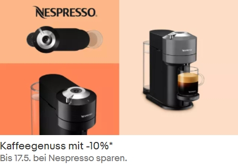 Ebay: Nespresso-Rabatt von zehn Prozent bis 17. Mai