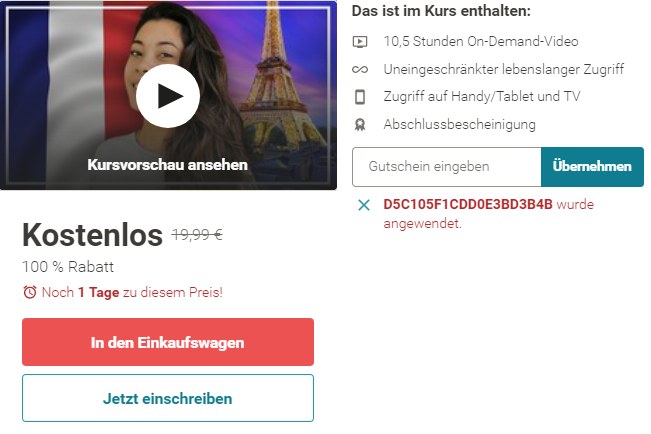 Gratis: Französischkurs inklusive Abschlussbescheinigung bei Udemy