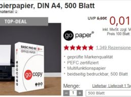 Druckerzubehoer: Kopierpapier für 1 Cent, Pfanne für 4,99 Euro