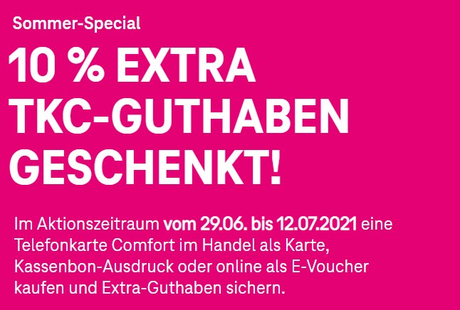 Telekom: 10 Prozent Guthaben geschenkt beim Kauf der Telefonkarte Comfort