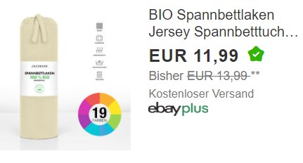 Ebay: Bio-Spannbettlaken von Jacobsen ab 11,99 Euro frei Haus