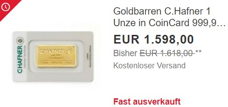 Ebay: Feinunze Gold für 1598 Euro frei Haus