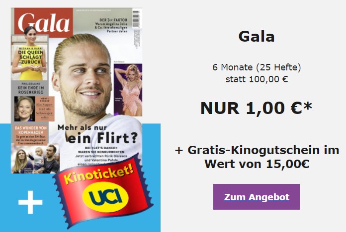 Gratis: Kinogutschein zum Gala-Abo für einen Euro