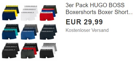 Hugo Boss: Dreierpack Boxershorts für 29,99 Euro frei Haus