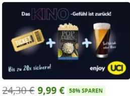 Groupon: Kinogutschein mit Popcorn und Softdrink für 9,99 Euro