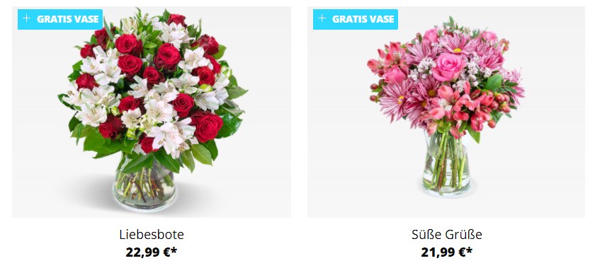 Blumeideal: 15 Sträuße inklusive Vase ab 17,59 Euro